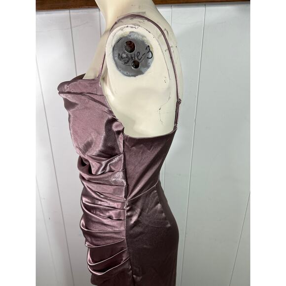 Birdy Grey Lydia Maxi Dress in Shiny Satin Dark Mauve. Size L - Picture 8 of 9